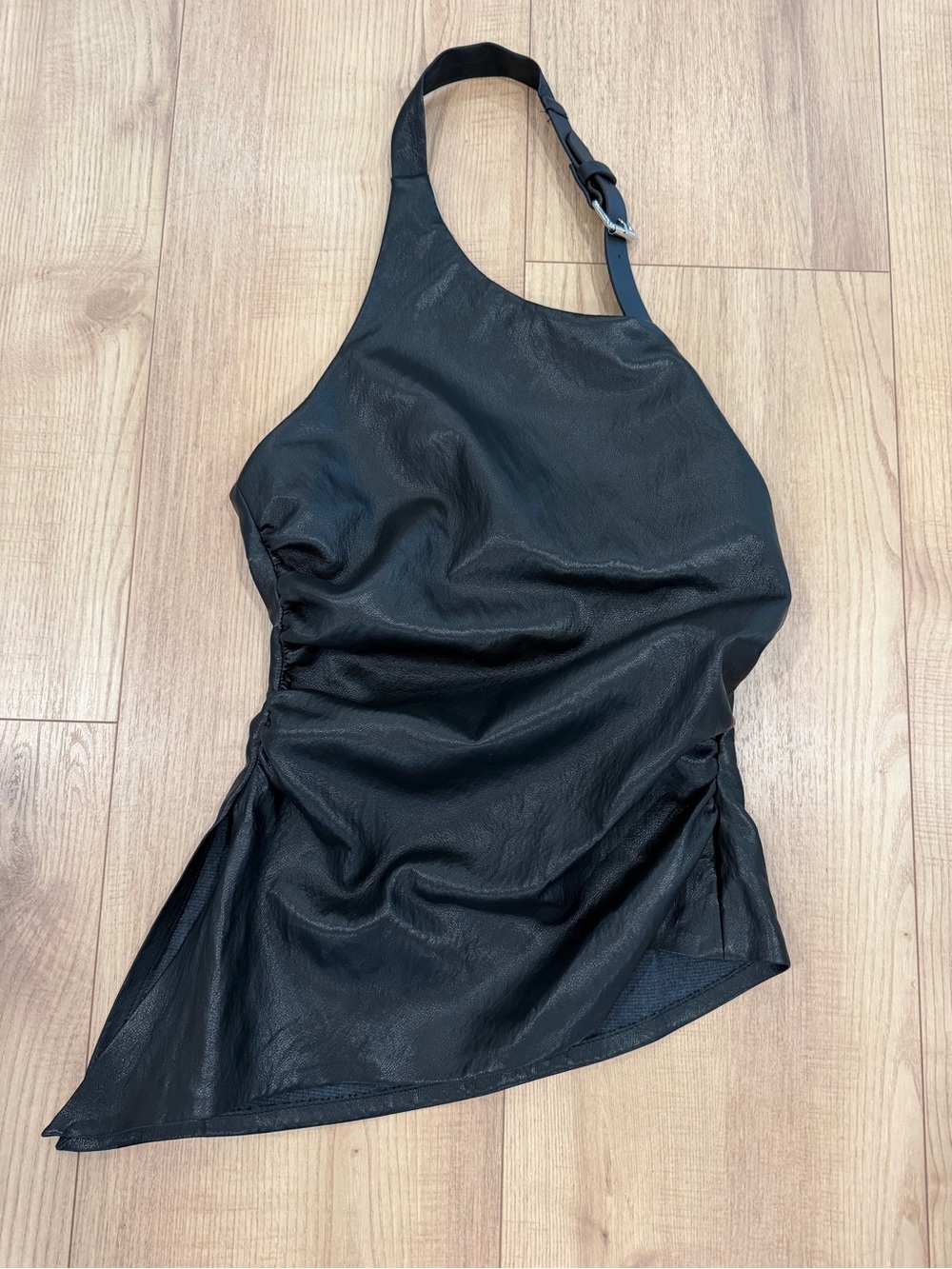 Zara Black One-Shoulder Buckle Swim Top